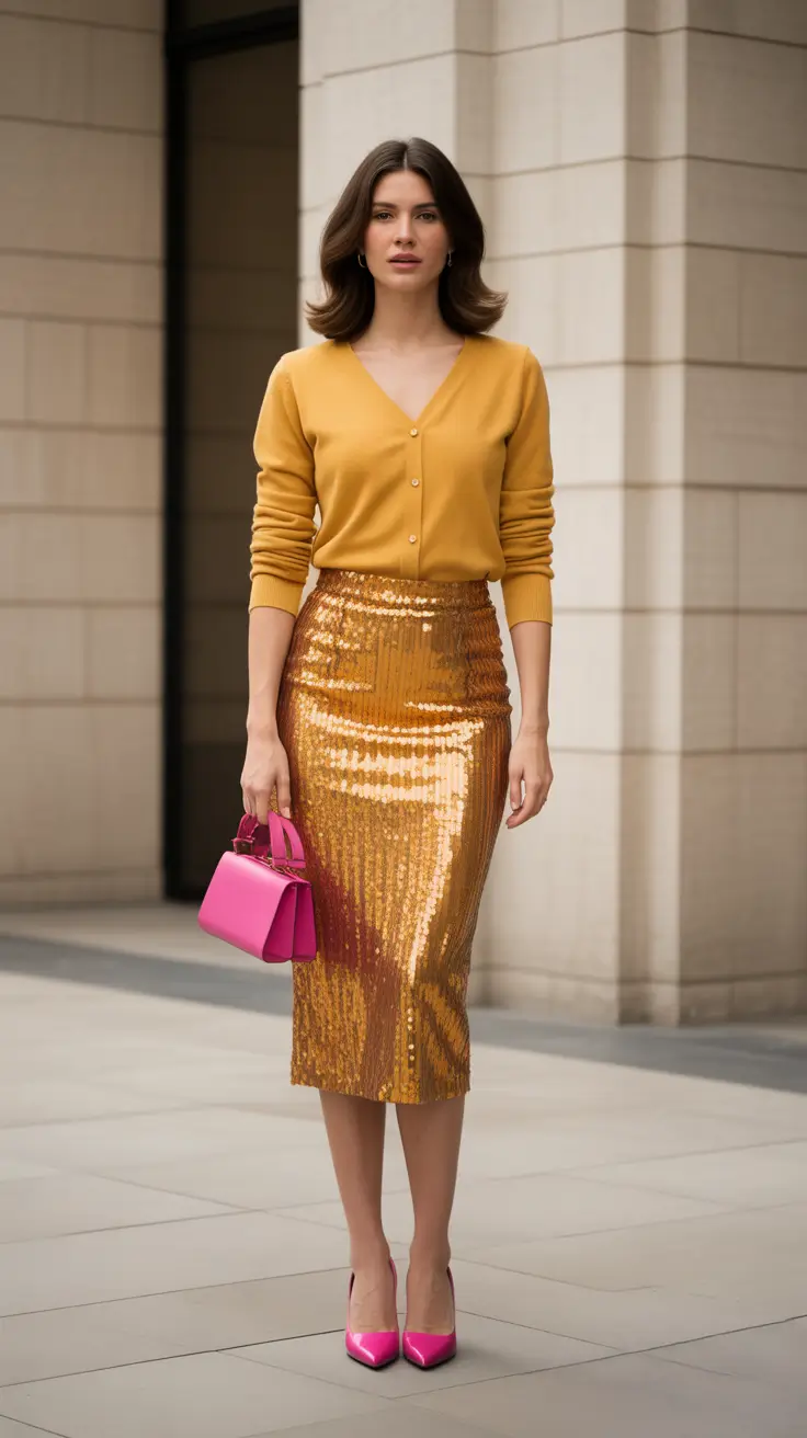 Soft Every Day Spring Outfits 2026 Golden Shine with Playful Pink Accents