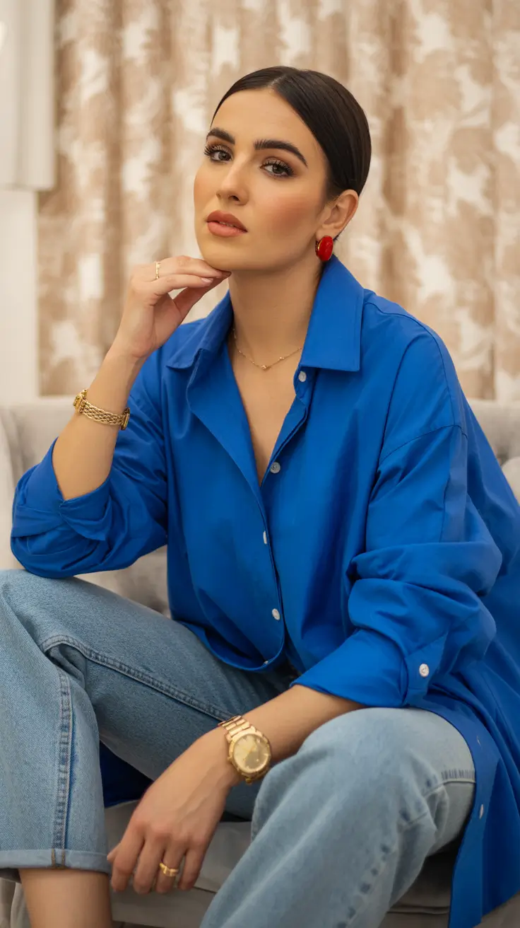 Soft Every Day Spring Outfits 2026 Bold Blue Softness with Gold Accents