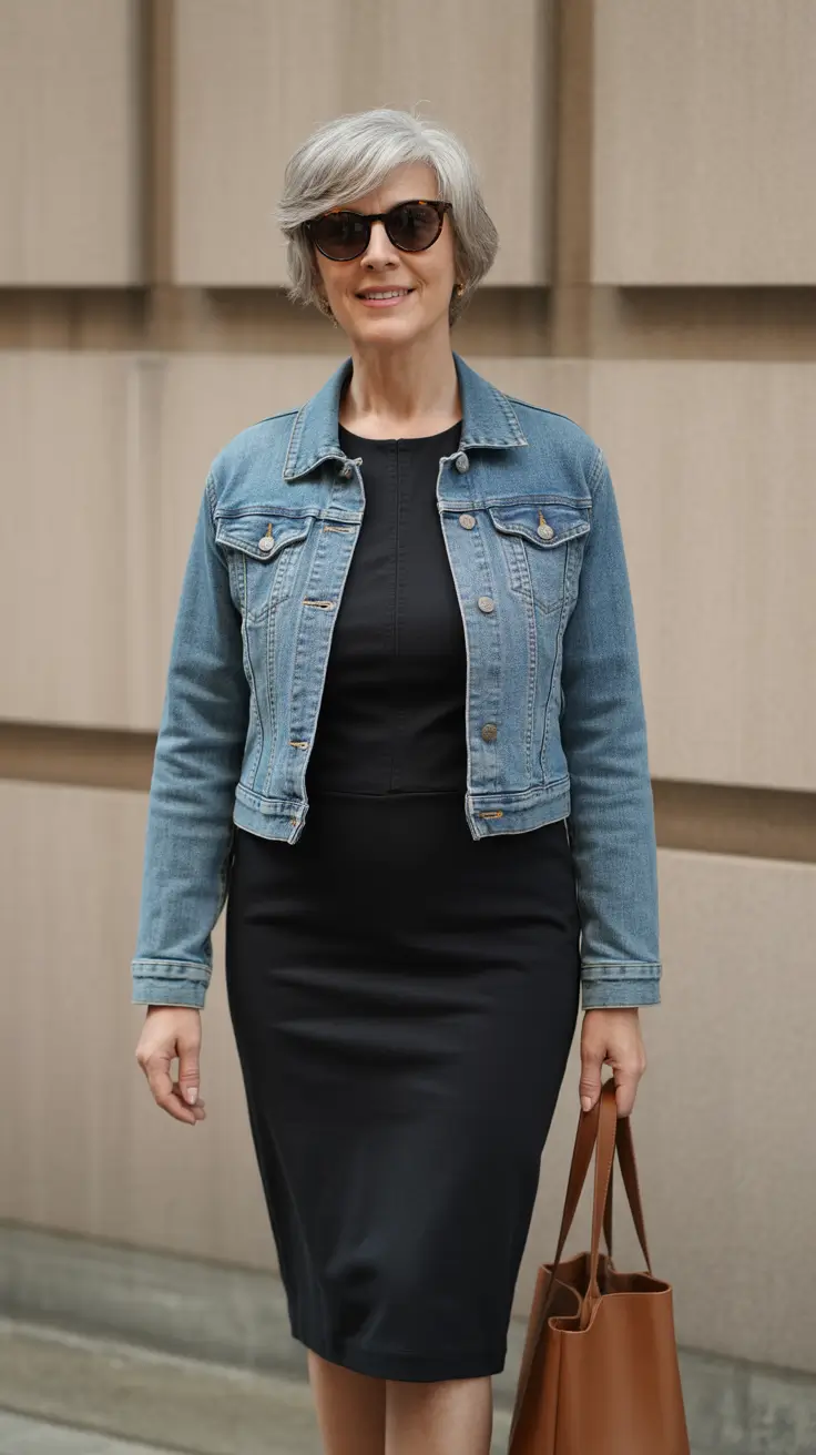 Soft spring dressing over 50 2026 Denim and Black Dress