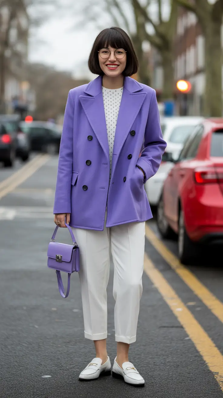 spring capsule wardrobe ideas 2026 Lilac Sharpness with a Soft Spring Smile