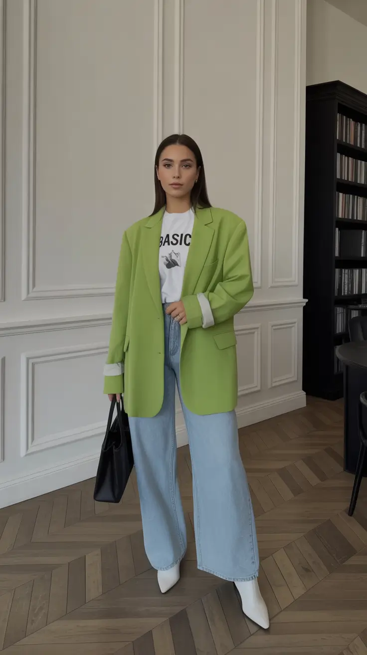 spring capsule wardrobe ideas 2026 Lime Blazer & Denim: The New Spring Neutral