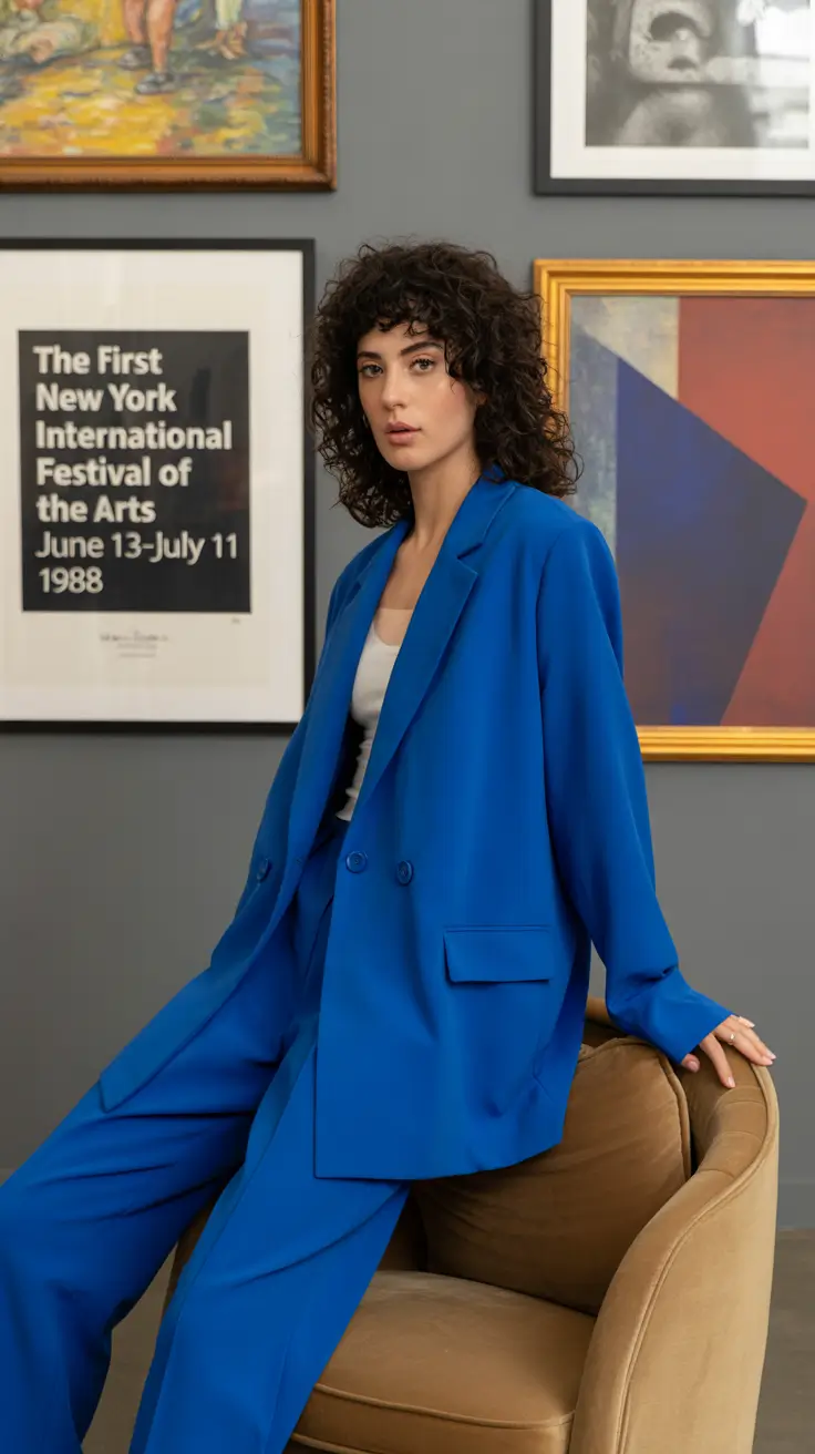 spring capsule wardrobe ideas 2026 Electric Blue Power Suit for Modern Minimalists