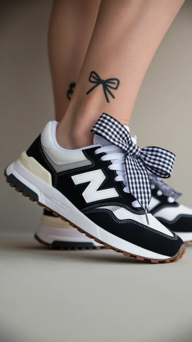 spring outfit for sneakers 2026 Gingham Bows & Graphic Minimalism