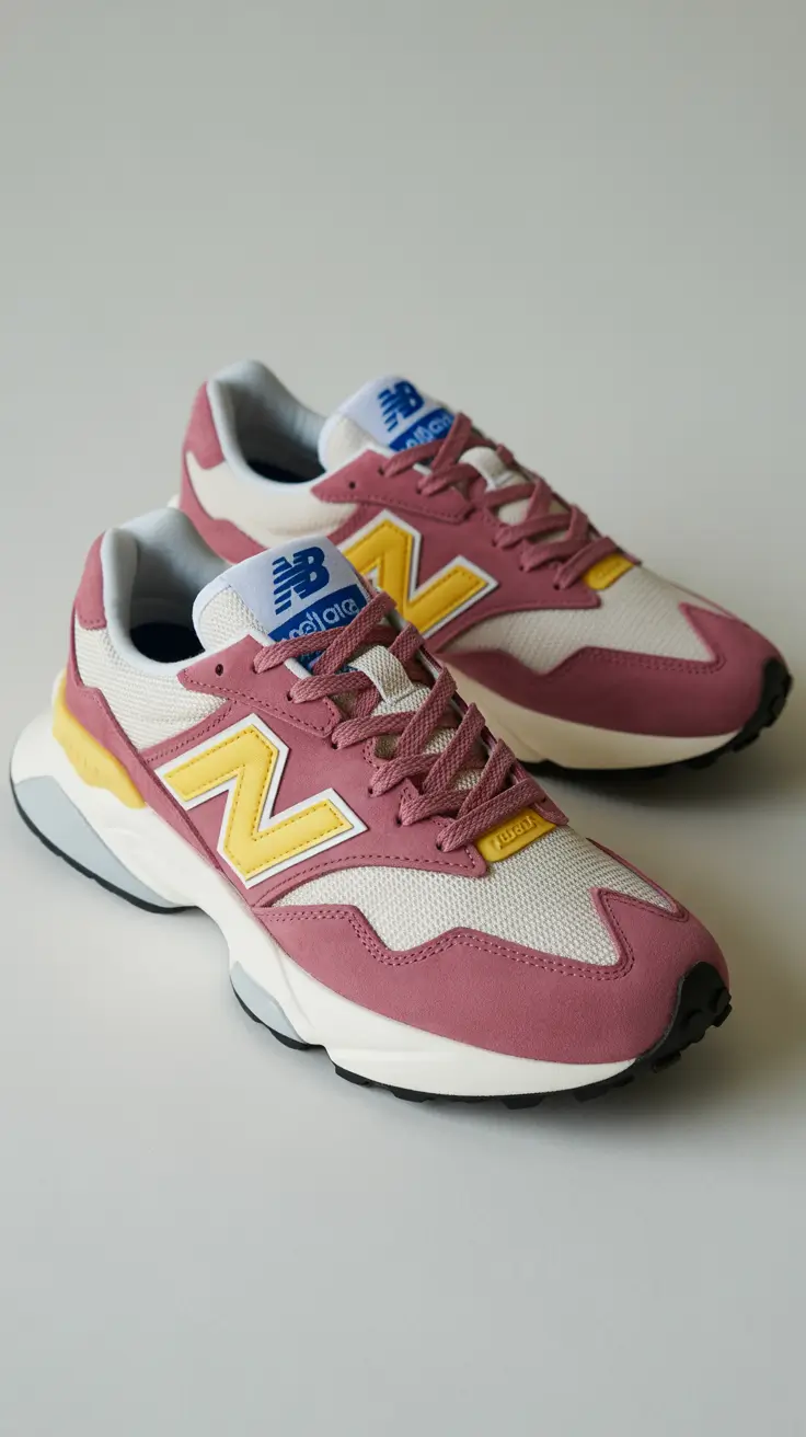 spring outfit for sneakers 2026 Color-Blocked Balance Sneakers in Rose & Yellow