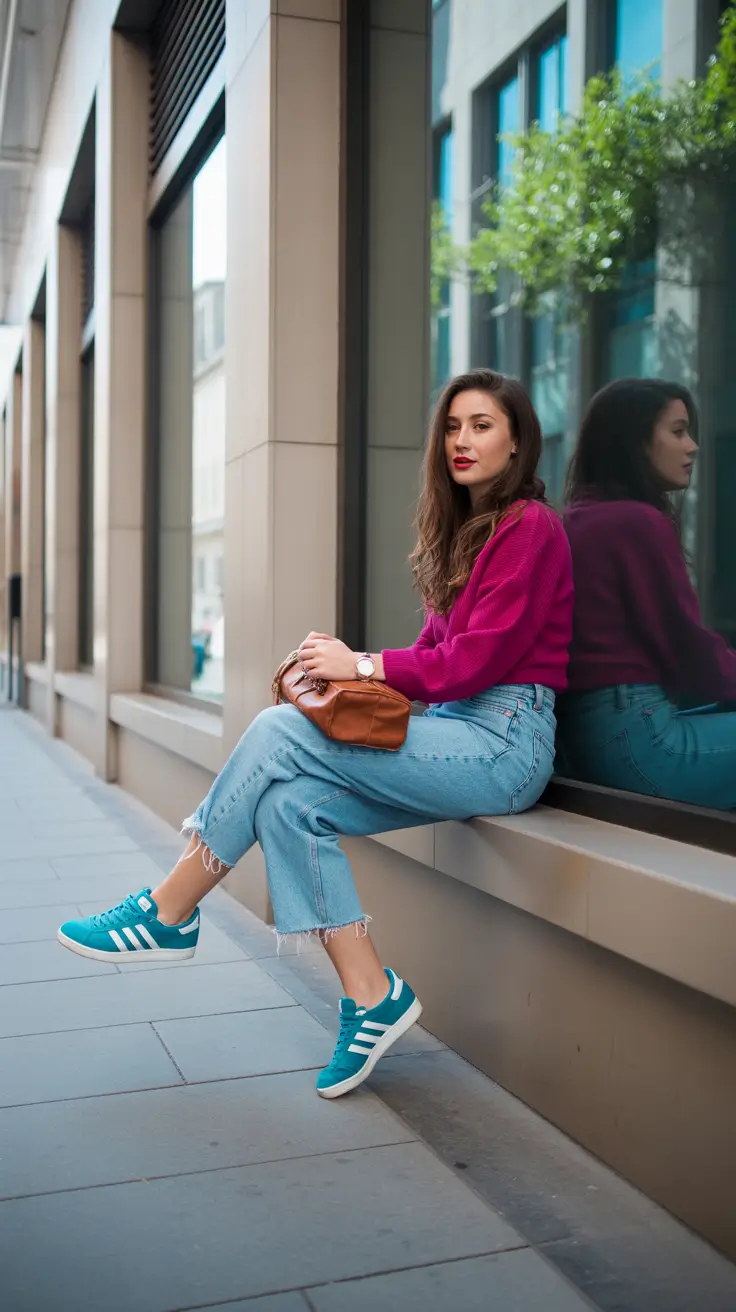 spring outfit for sneakers 2026 Bright Knit & Retro Blue Adidas