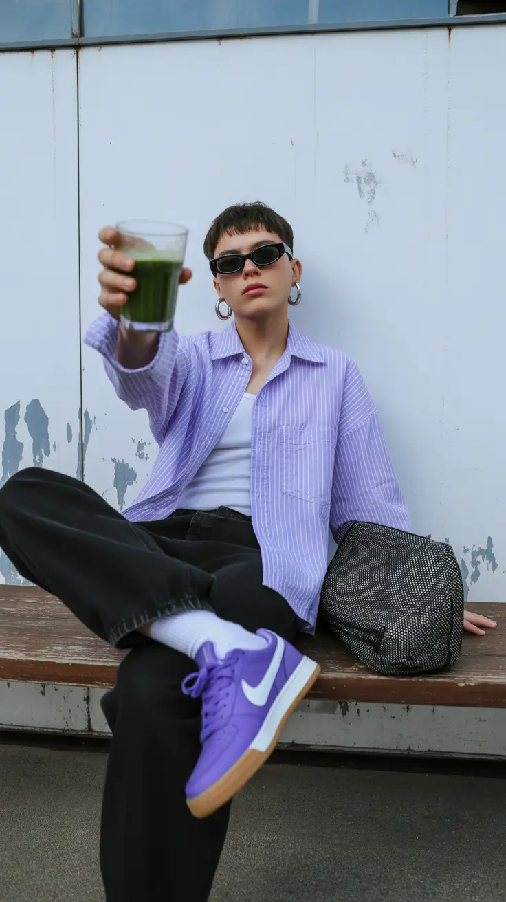 spring outfit for sneakers 2026 Lilac Layers & Purple Vintage Energy