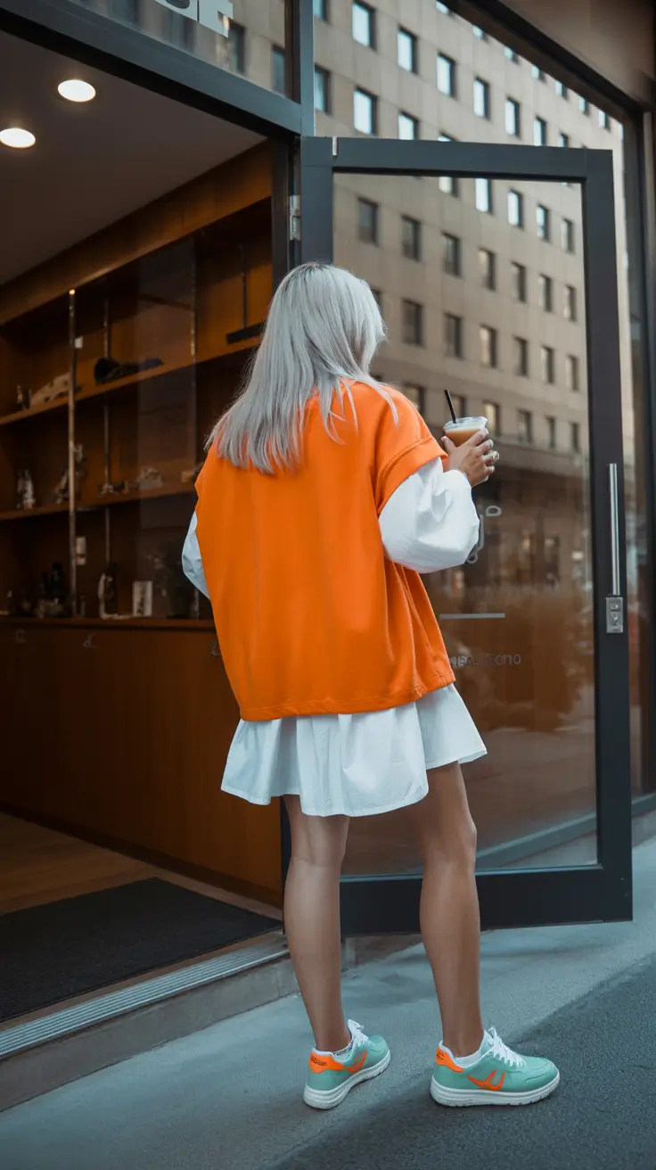 spring outfit for sneakers 2026 Neon Citrus Meets Clean White Layers