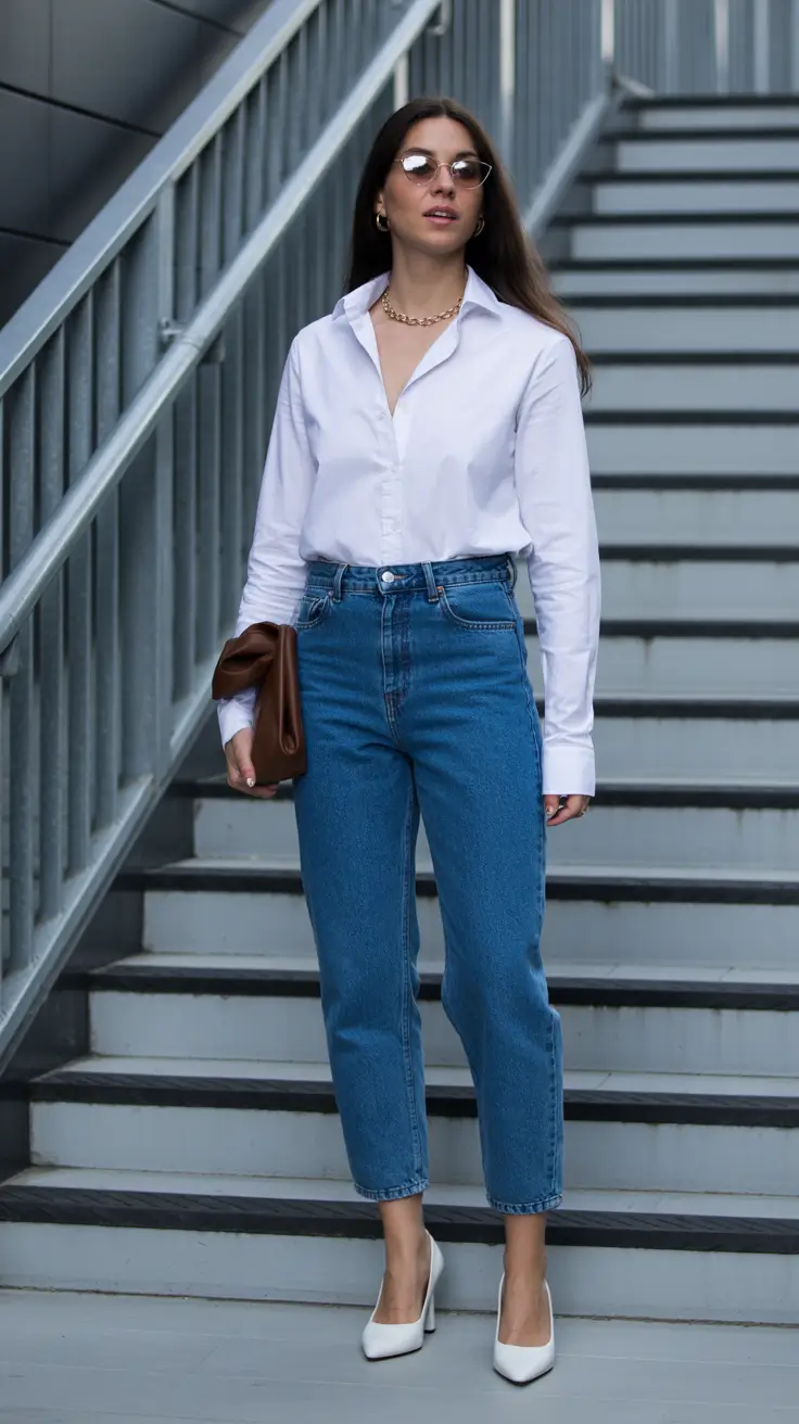 Versatile spring office outfits 2026 — Crisp White Shirt & Dark Denim Confidence