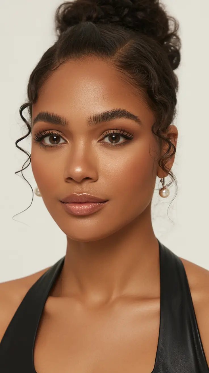 amazing spring hair color for dark skin 2026 Soft Espresso Updo With Defined Curly Tendrils