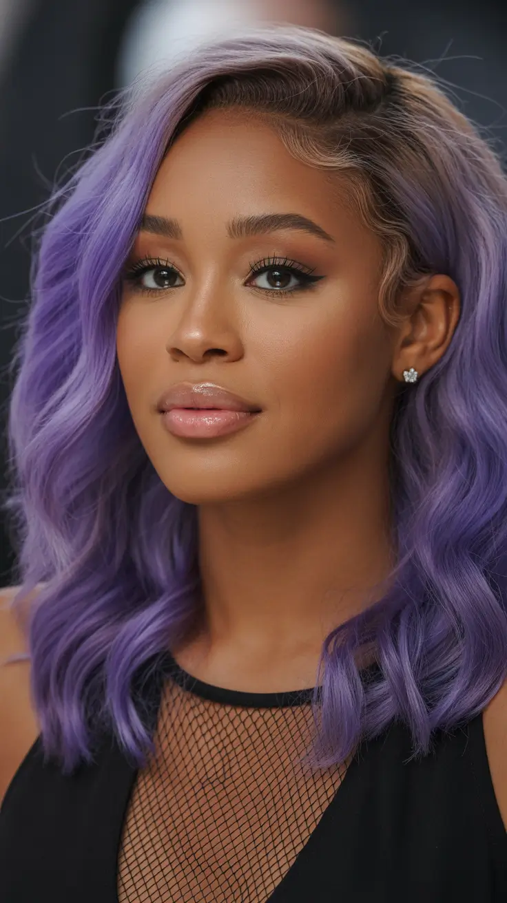 amazing spring hair color for dark skin 2026 Lavender Violet Waves With Soft Fantasy Edge