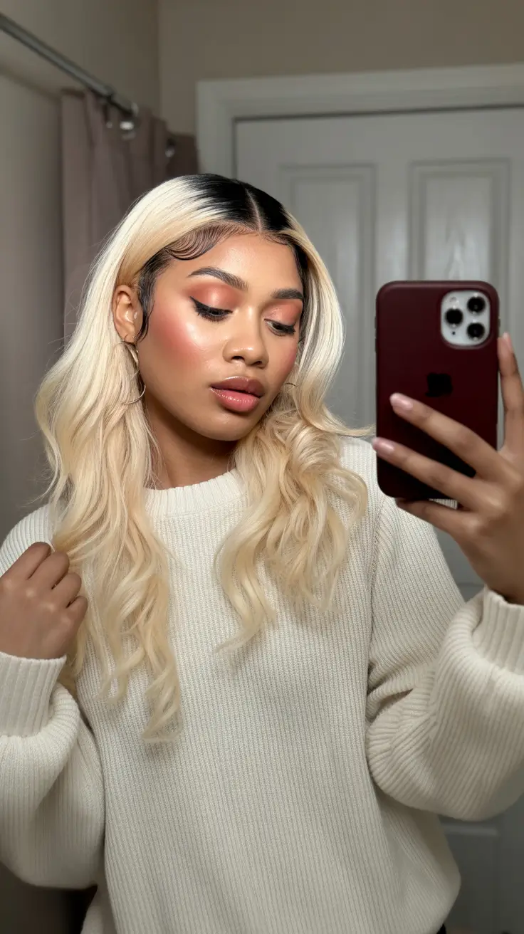 amazing spring hair color for dark skin 2026 Platinum Blonde With Bold Shadow Root Contrast