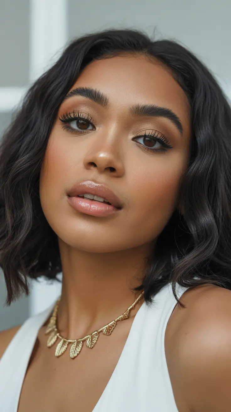 amazing spring hair color for dark skin 2026 Soft Chocolate Brown Bob With Airy Movement