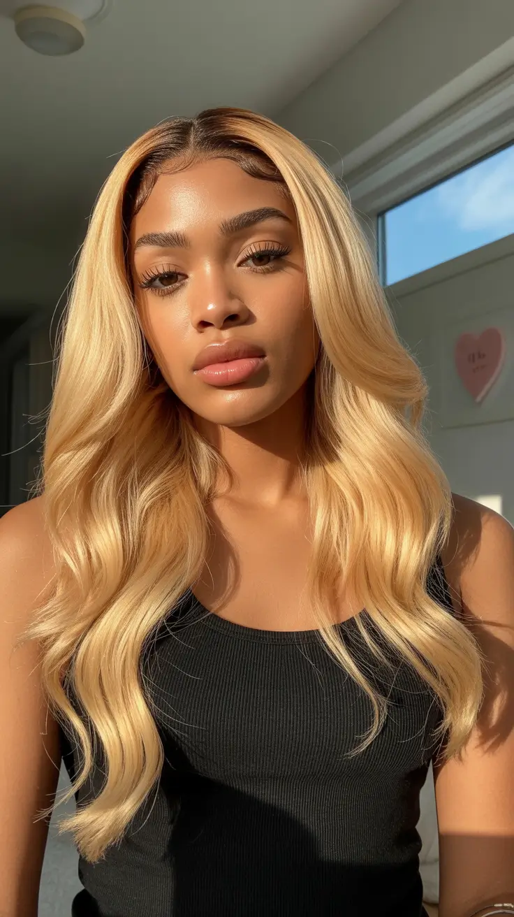 amazing spring hair color for dark skin 2026 Warm Honey Blonde With Sunlit Softness
