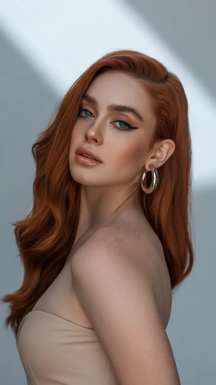 amazing spring mid length haircut 2026 Polished Auburn Glam with Sculpted Side Sweep