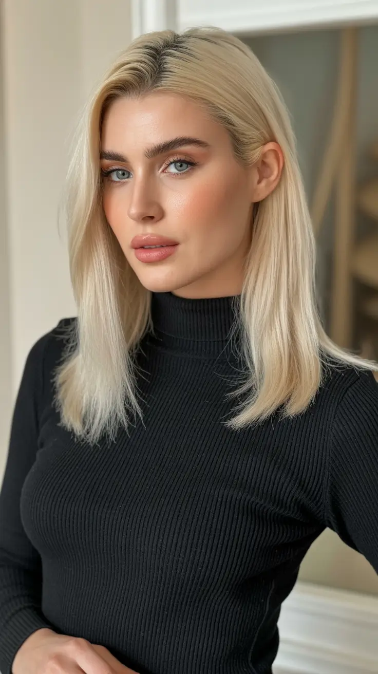 amazing spring mid length haircut 2026 Sleek Champagne Blonde with Minimal Layers