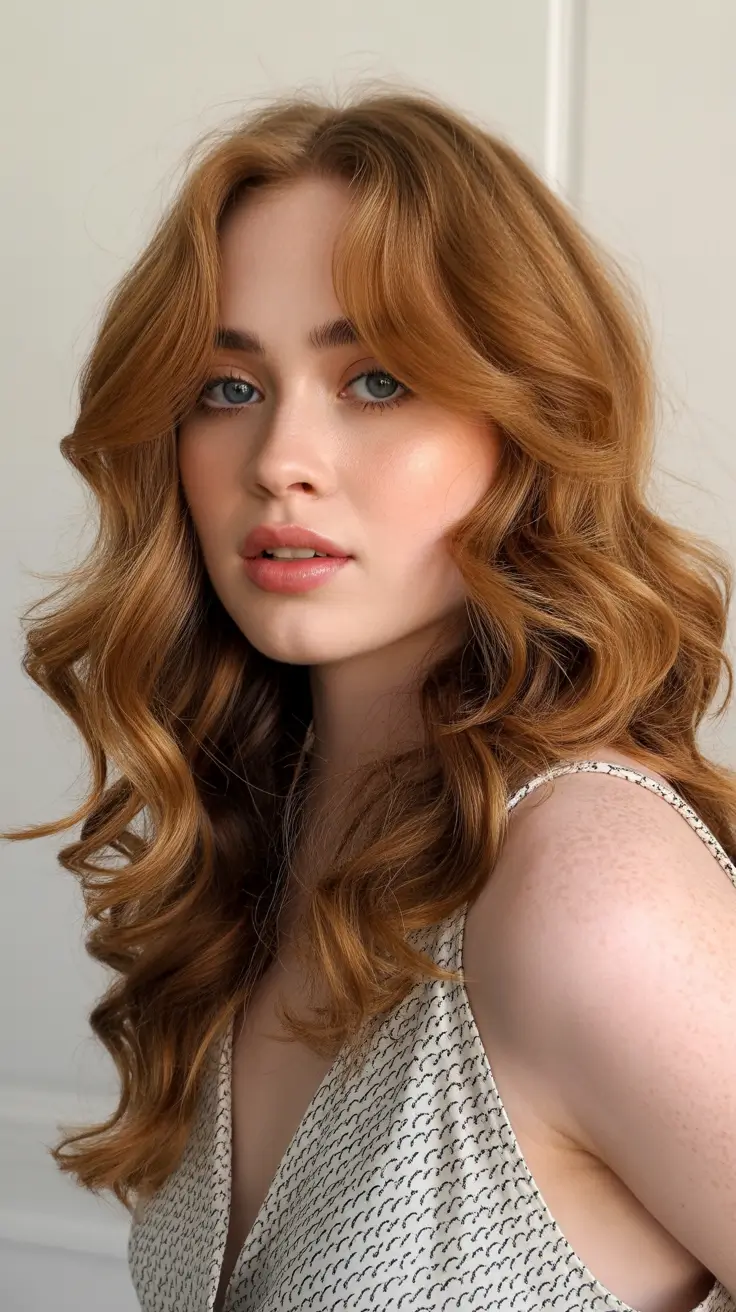 amazing spring mid length haircut 2026 Soft Ginger Volume with Curtain Bangs
