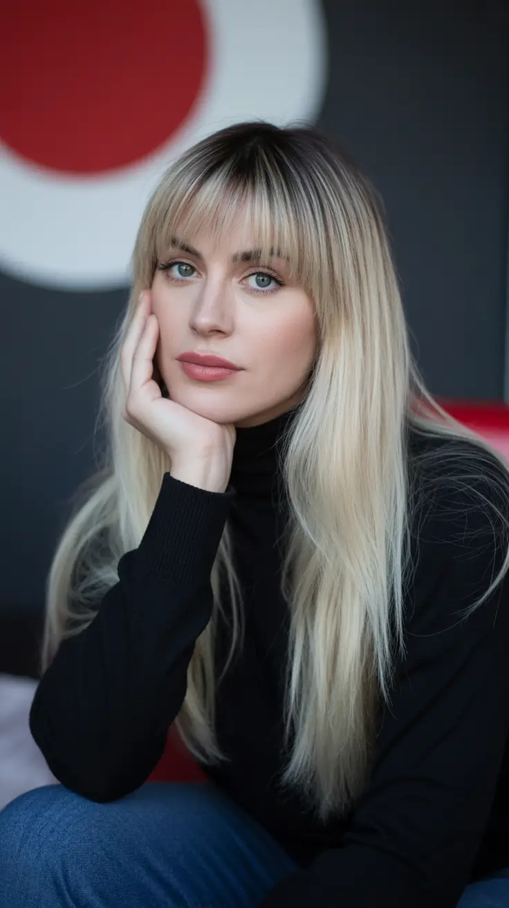 amazing spring mid length haircut 2026 Cool Blonde Length with Full Wispy Bangs