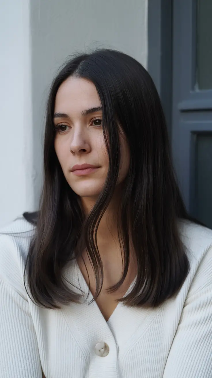 amazing spring mid length haircut 2026 Sleek Espresso Straight with a Center Part