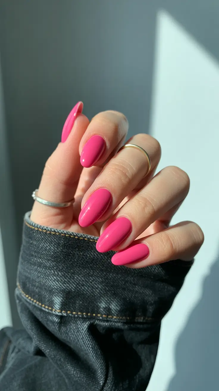 beauty spring hot pink nails 2026 Glossy Almond Hot Pink for Everyday Confidence
