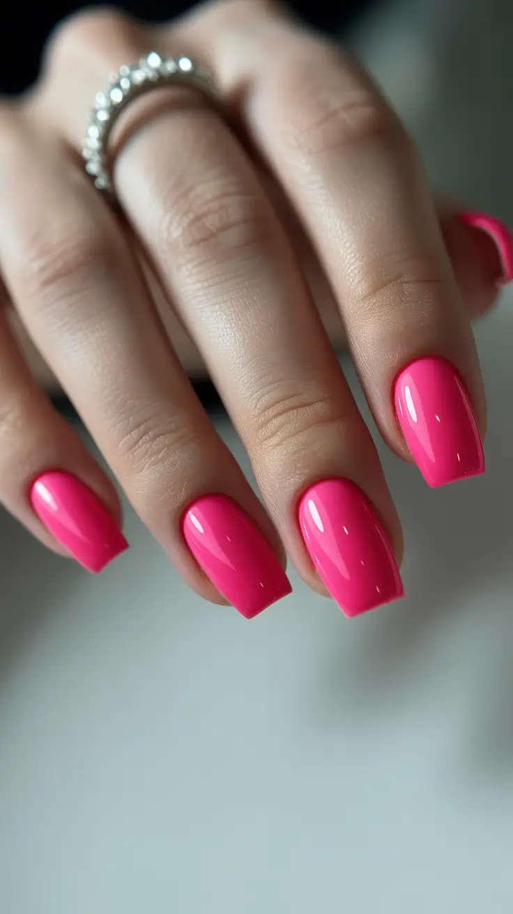 beauty spring hot pink nails 2026 Clean Glossy Short Square Hot Pink