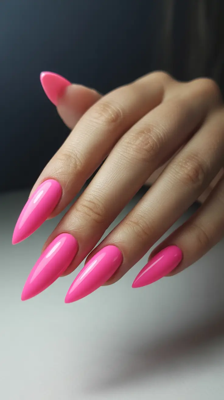 beauty spring hot pink nails 2026 Ultra-Gloss Stiletto in Classic Hot Pink