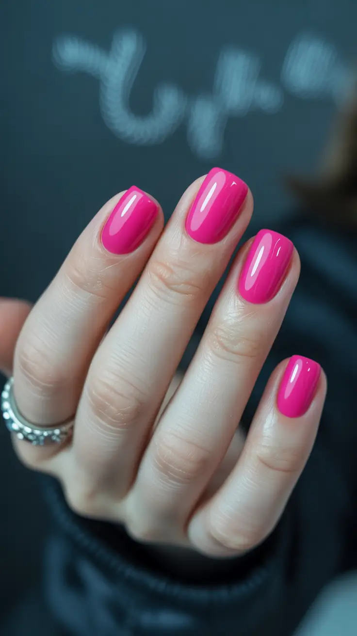 beauty spring hot pink nails 2026 Short Rounded Hot Pink for Everyday Glow
