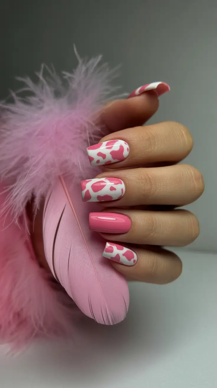 beauty spring hot pink nails 2026 Playful Pink Cow Print Mix