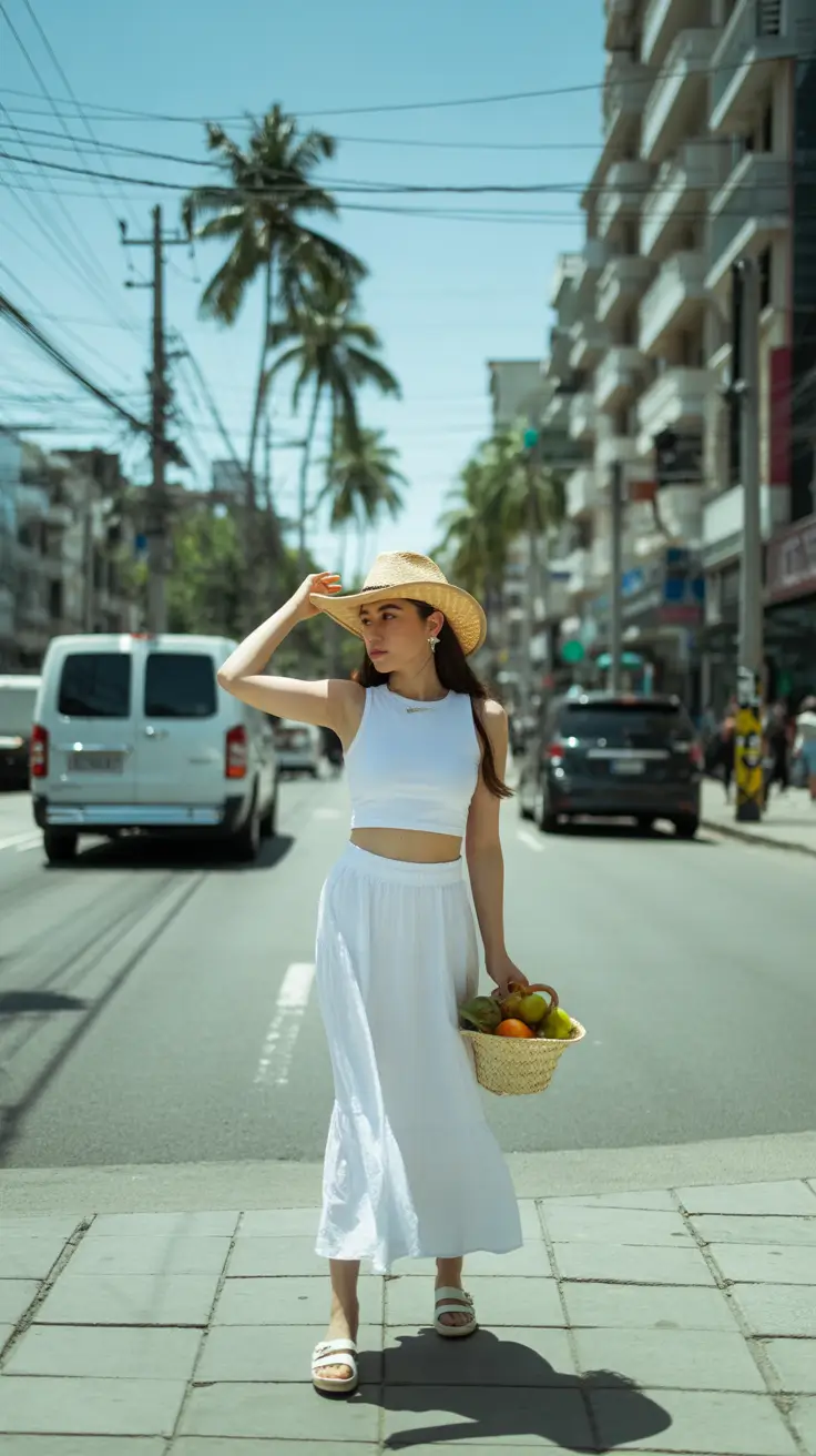 bold spring break outfit 2026 All-White Elegance for Tropical Streets