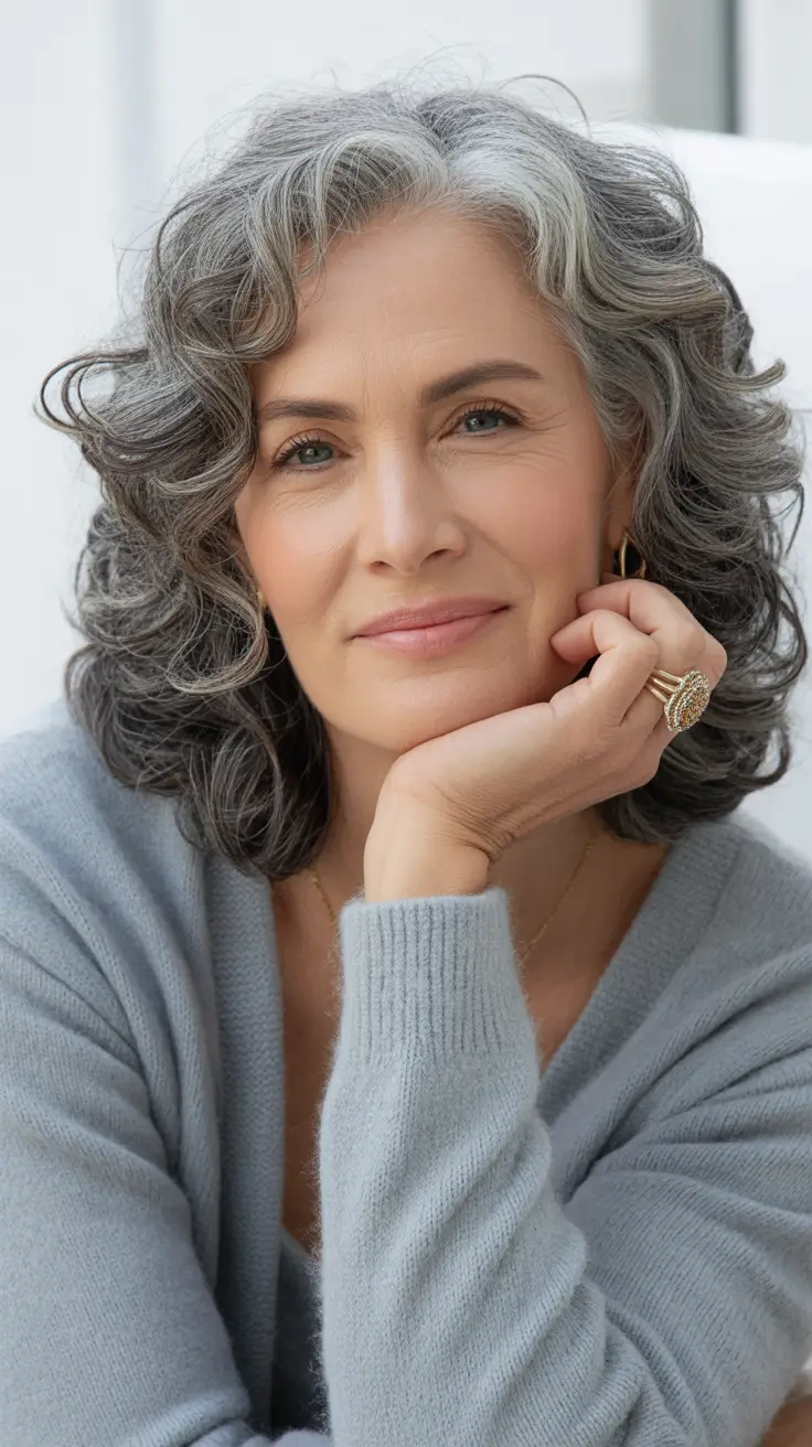 chicest spring haircuts for women over 50 2026 Defined Medium Curly Shag with Volume