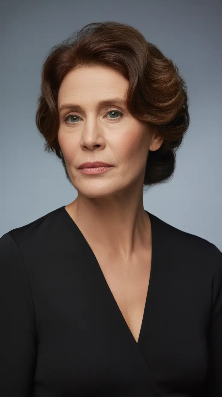 chicest spring haircuts for women over 50 2026 Polished Chestnut Short Bob with Vintage Volume