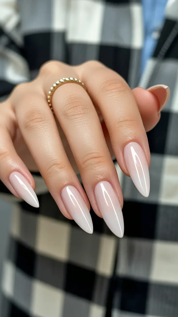 classic spring long nails ideas 2026 Milky Blush Stiletto Minimalism