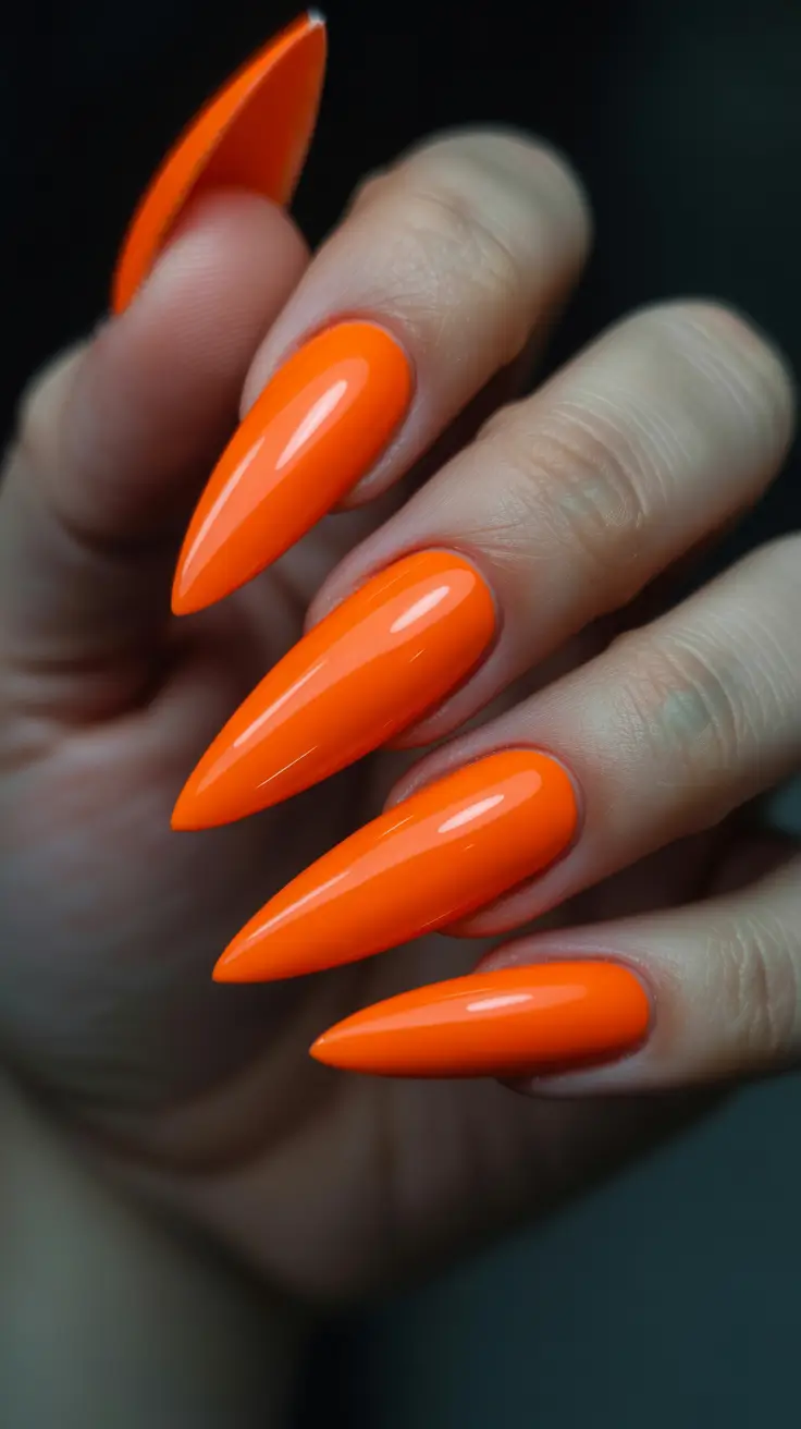 classic spring long nails ideas 2026 Vivid Orange Almond Glow