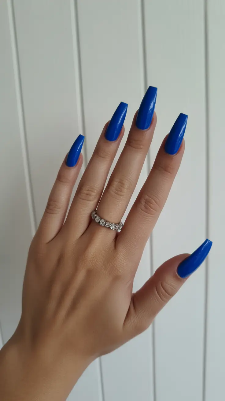 classic spring long nails ideas 2026 Electric Royal Blue Coffin Power