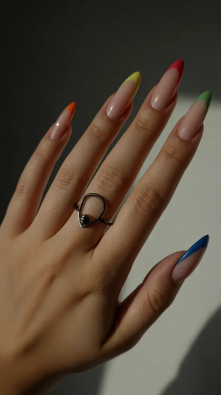 classic spring long nails ideas 2026 Color-Tip Almond French Revival