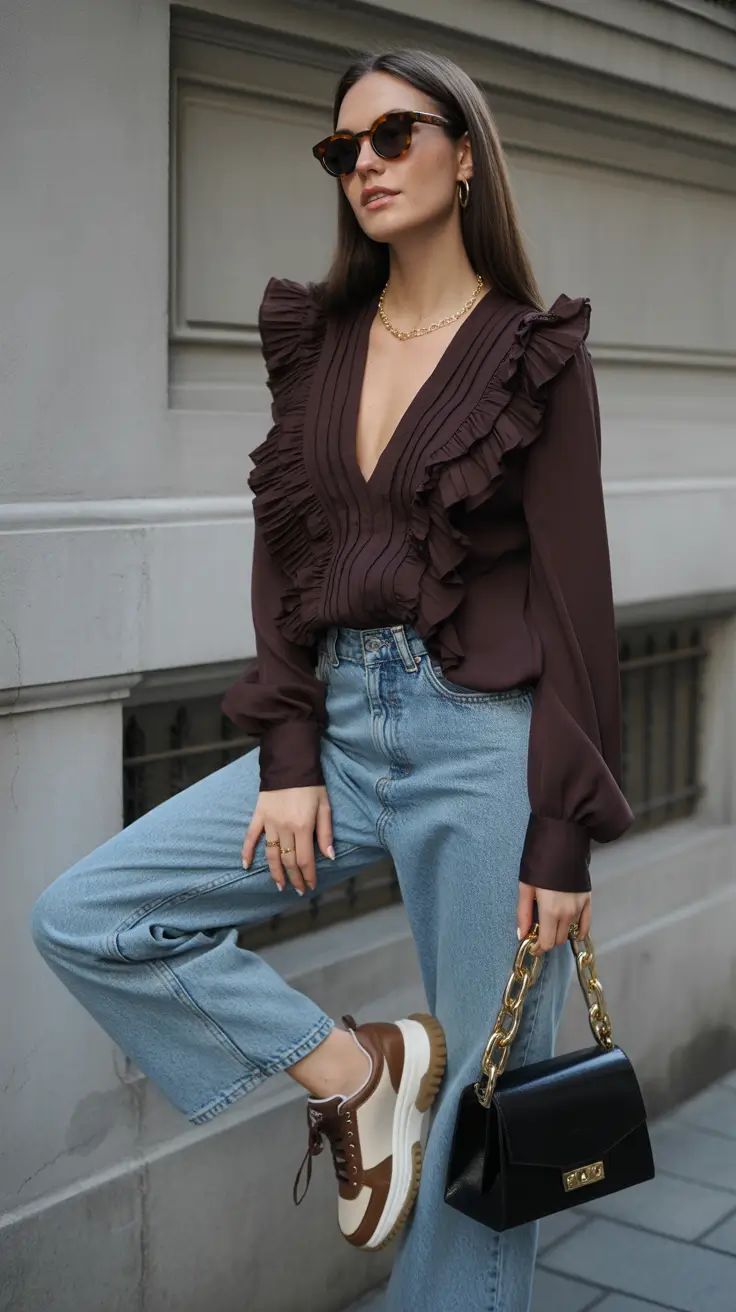 comfortable casual spring outfits 2026 Romantic Ruffles With Relaxed Denim
