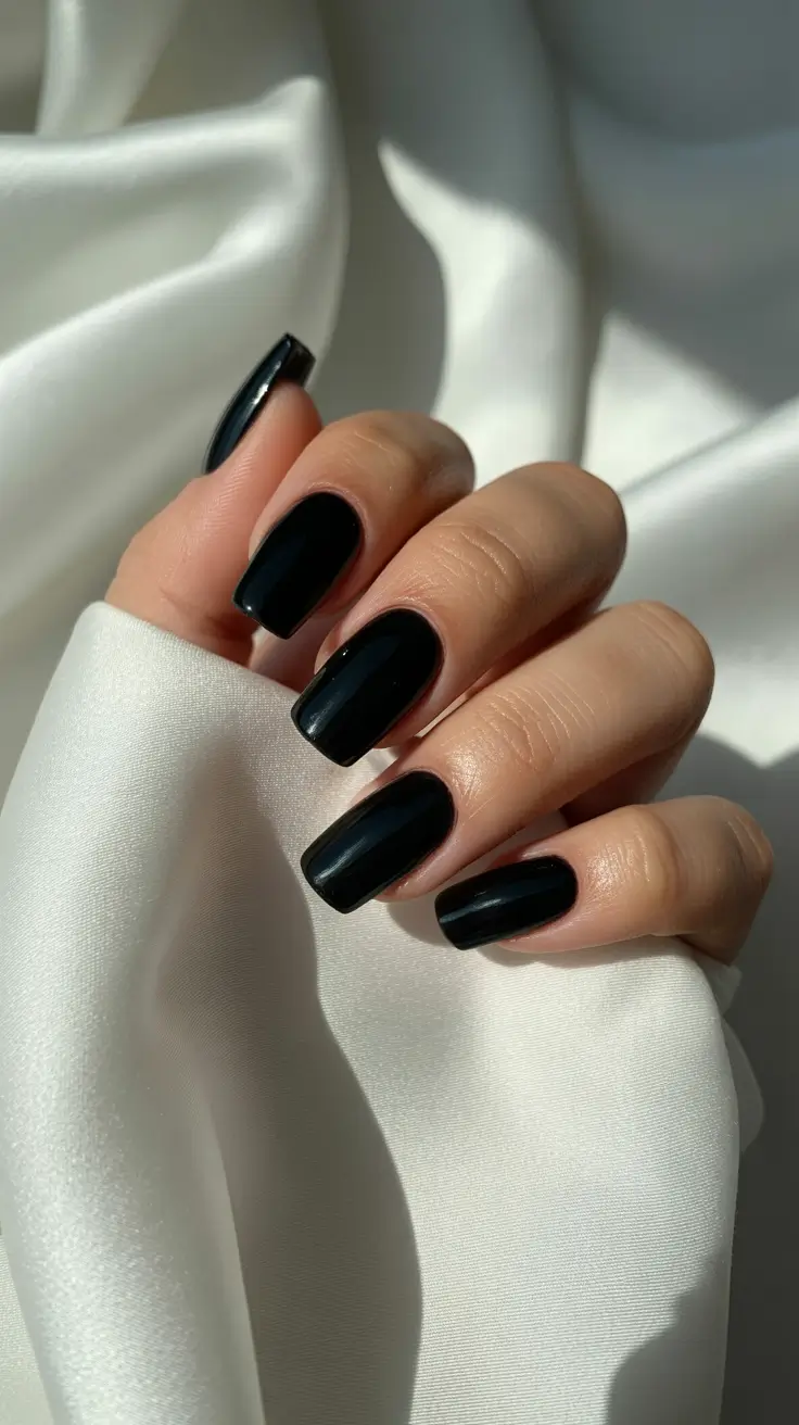 conservative spring nails for work 2026 Classic Jet Black Sharp Clean Intentional