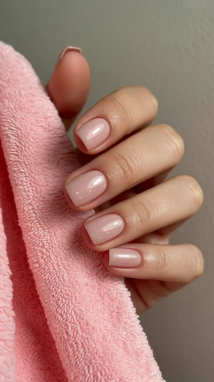 conservative spring nails for work 2026 Glossy Blush Short Square The Clean Girl Standard