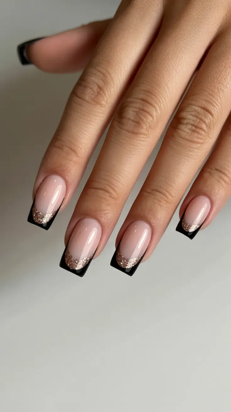 conservative spring nails for work 2026 Soft Nude with Black French Edge Controlled Contrast