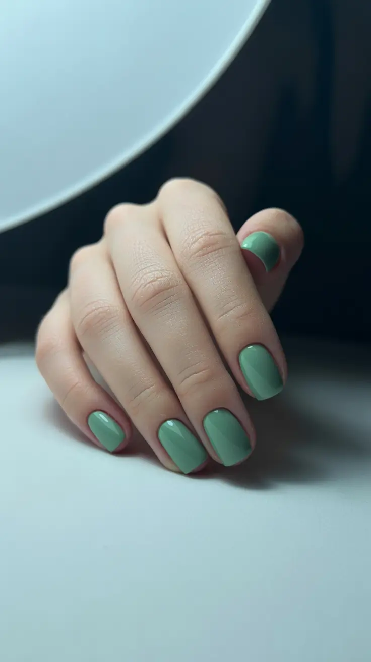 conservative spring nails for work 2026 Muted Sage Green Fresh but Grounded