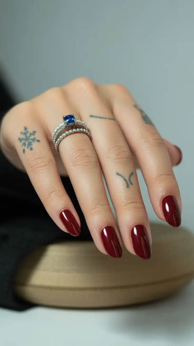 conservative spring nails for work 2026 Deep Burgundy Oval The Confident Statement