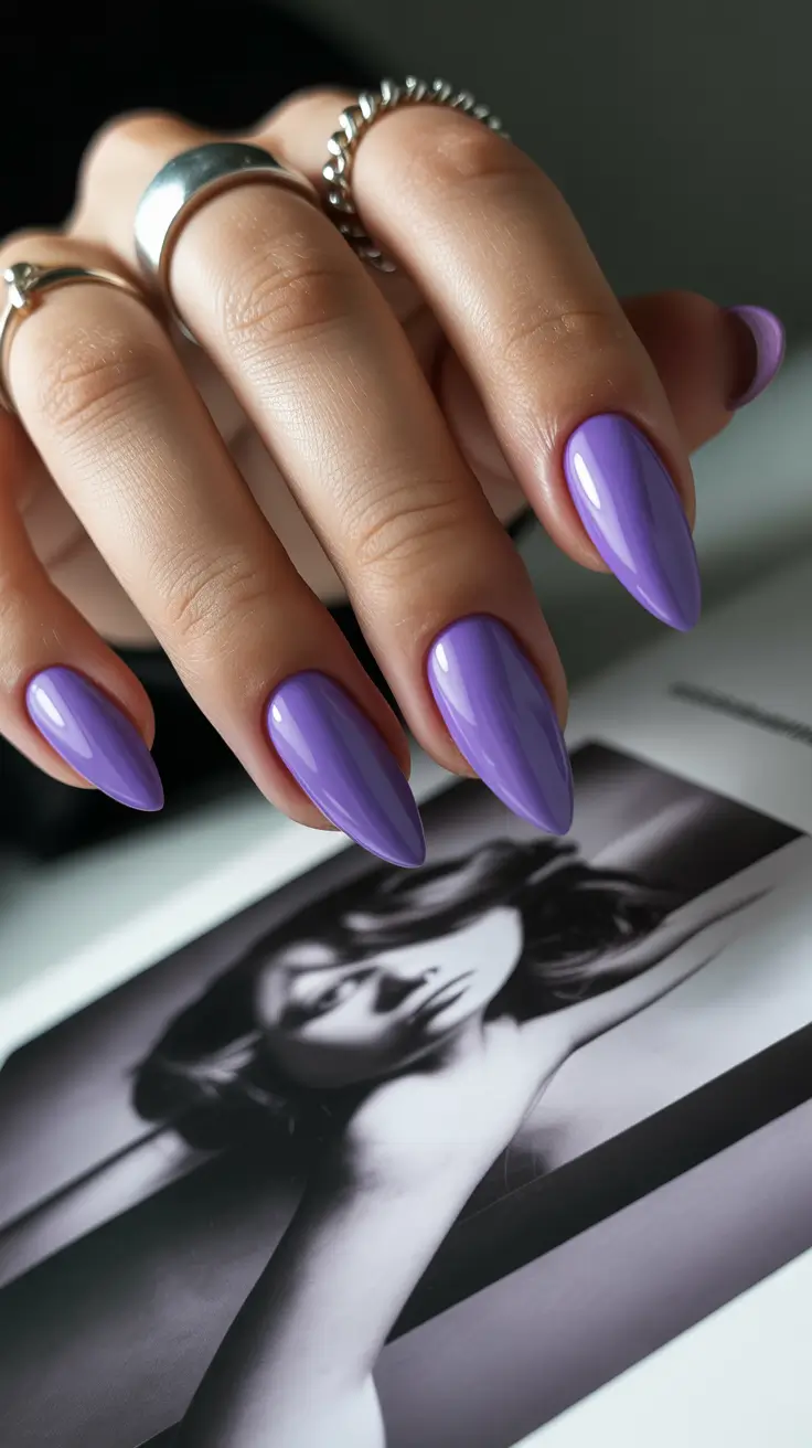 conservative spring nails for work 2026 Muted Lavender Almond Modern But Measured