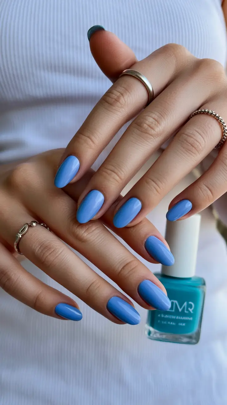 conservative spring nails for work 2026 Muted Sky Blue Calm Clean Contemporary