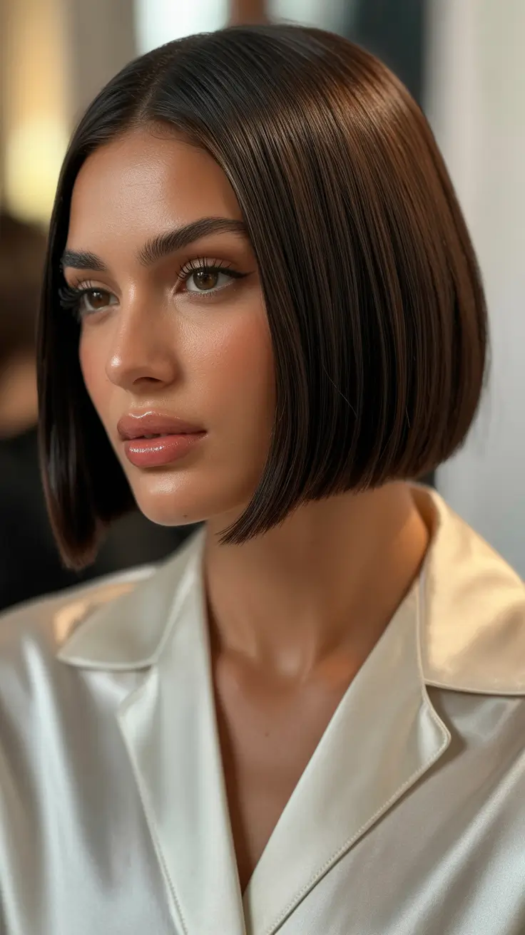 cool spring bob haircut 2026 Glass Brunette Precision Cut