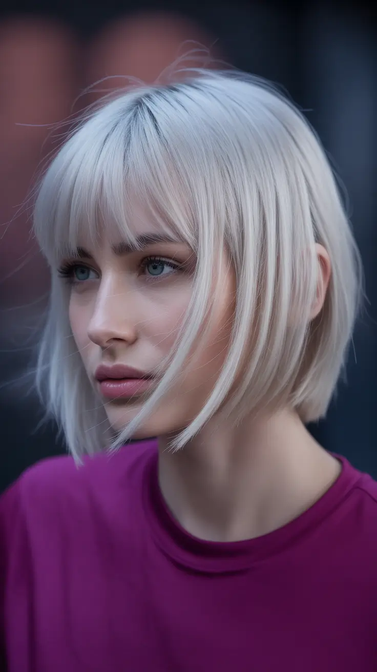 cool spring bob haircut 2026 Icy Platinum Bob With Soft Fringe