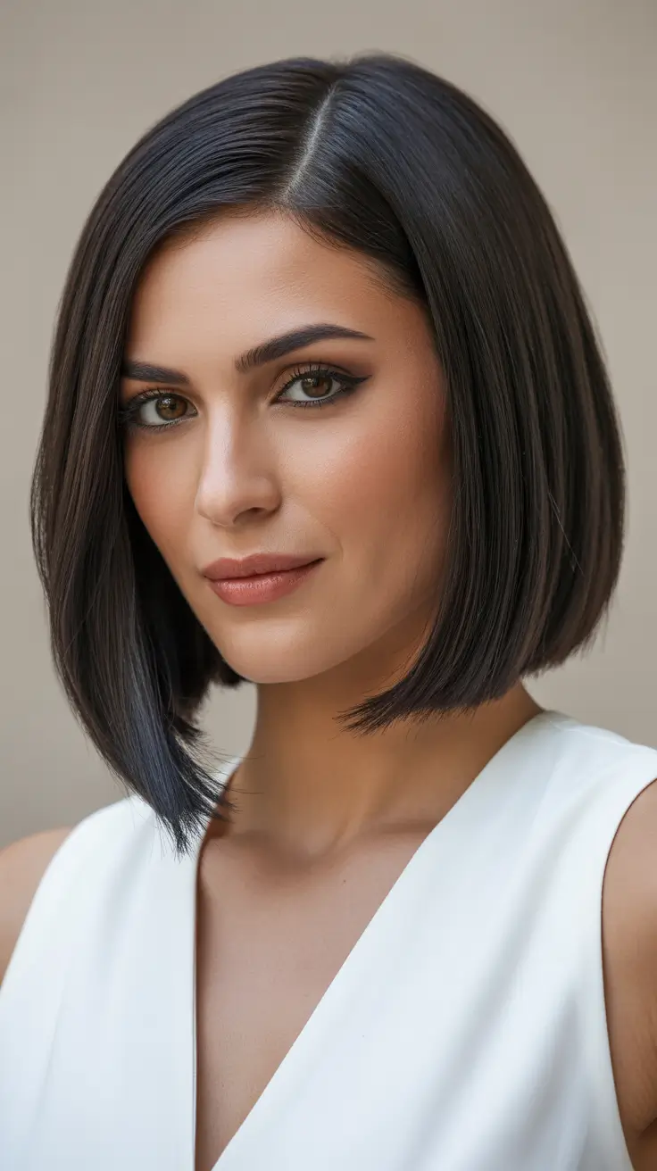 cool spring bob haircut 2026 Midnight Blue-Black Angled Bob