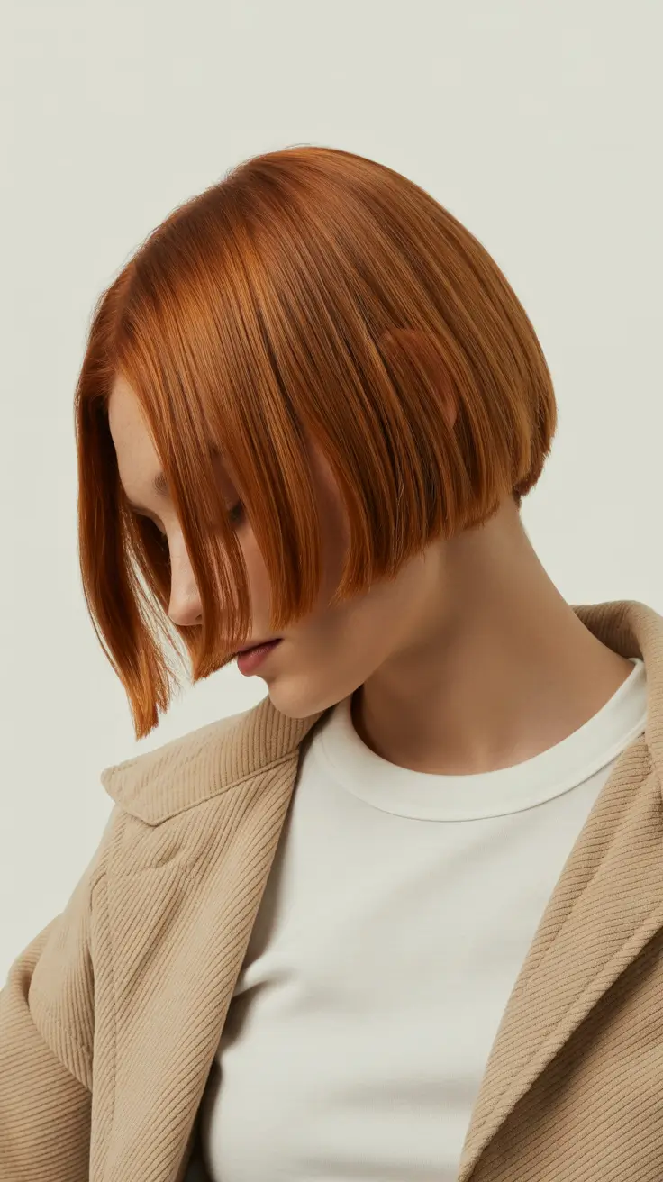 cool spring bob haircut 2026 Polished Copper Angled Bob