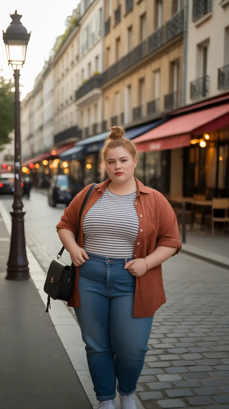 fresh plus size spring outfits 2026 Soft Stripes & City Ease for a Spring Morning