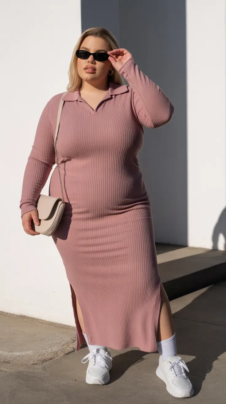 fresh plus size spring outfits 2026 Ribbed Pastel Dress for Effortless Spring Confidence