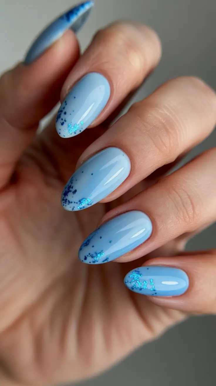 Spring Nails Acrylic 2026 Cool Blue with a Shimmer