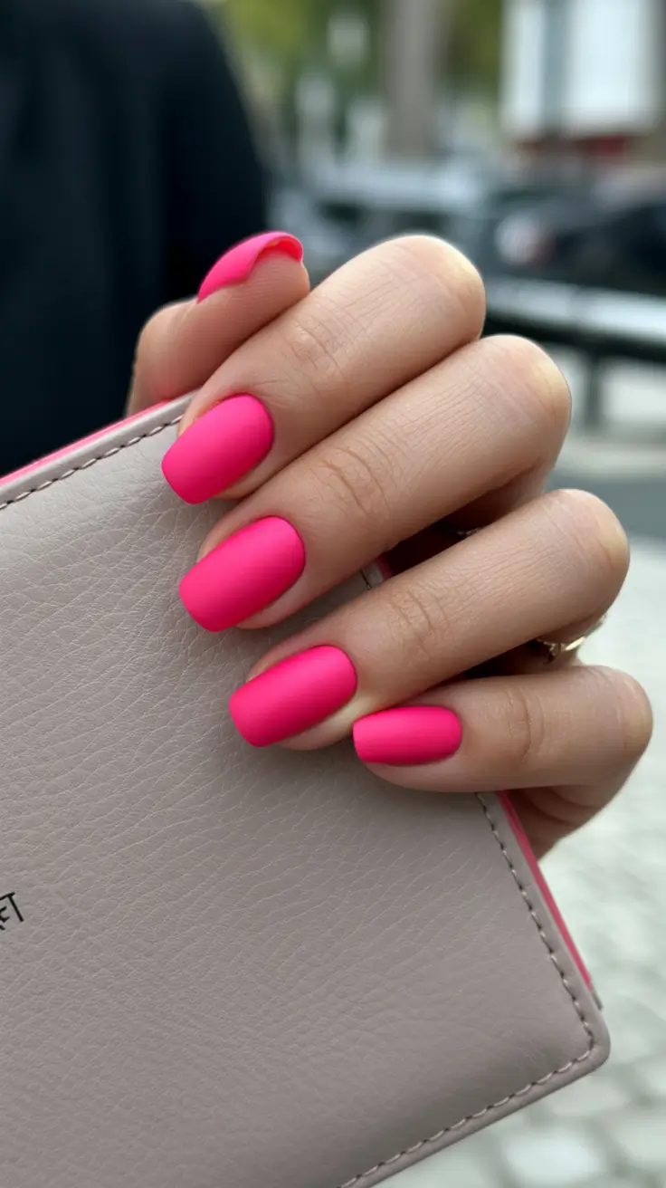 Spring Nails Acrylic 2026 Hot Pink Matte Finish